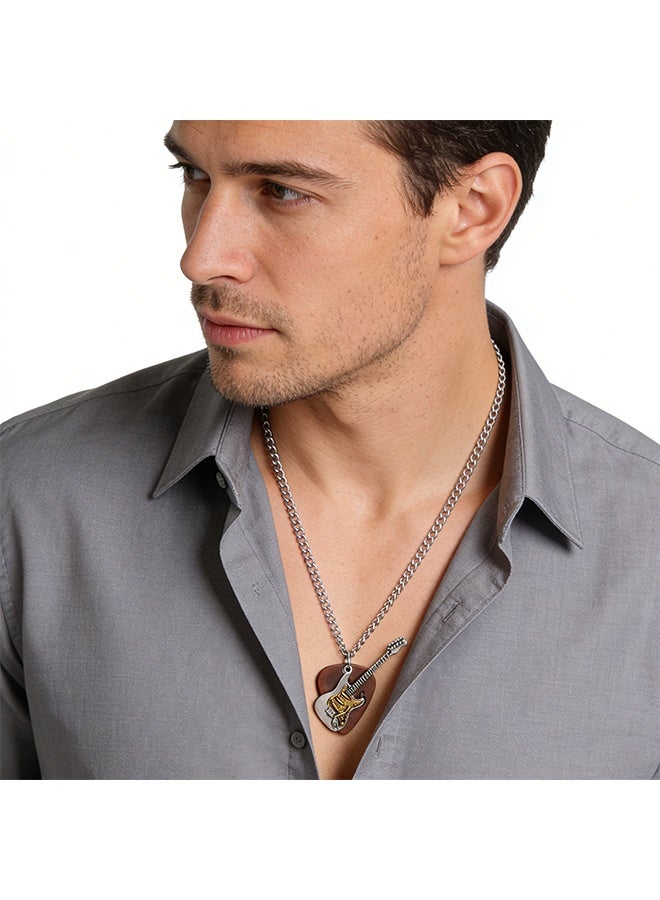Happy D Guitar Pick Necklace for Men and Women, Personalized Cool Rock Guitar Pendant Necklace, Music Lover, Hip-Hop, Biker, Party Fashion Jewelry with Box - Image 3